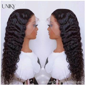Uniky HD Lace Full Virgin Brazilian Human Hair Wigs Deep Wave Curly Transparent Lace Front Human Hair Wigs for Black Women
